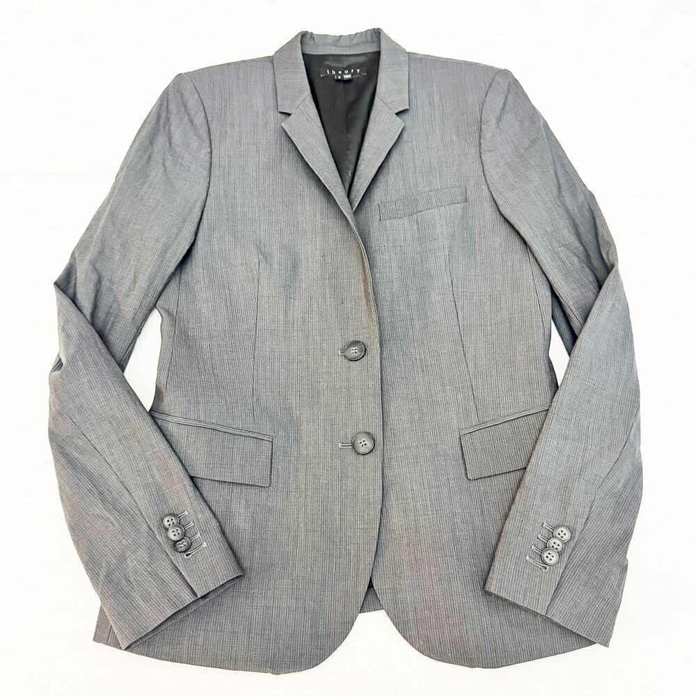 Theory Matelda Professional Gray Wool 2 Button Blazer Jacket Size 6
